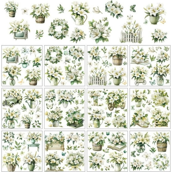 12 Sheets 12 Style PVC Stickers Heat Transfer Film for Window Decoration May Lily 140x140mm 1 sheet/style