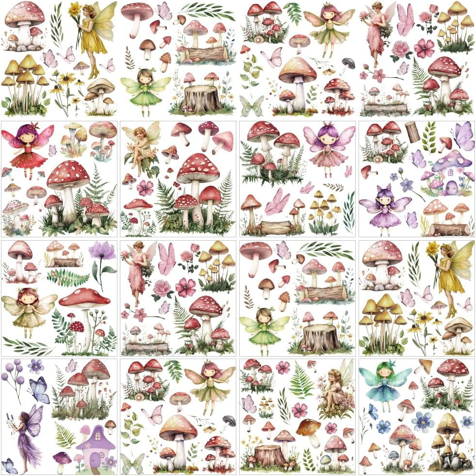 12 Sheets 12 Style Rub on Transfers 5.5x5.5 Inch Fairy and Mushroom Rub ...