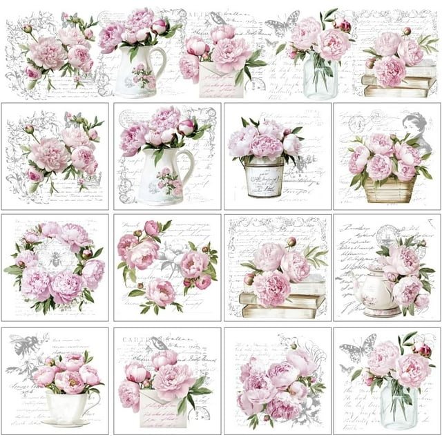 12 Sheets 12 Style Rub on Transfers 5.5x5.5 Inch Floral Print Rub on Transfer Stickers for Window Furniture Craft Decals