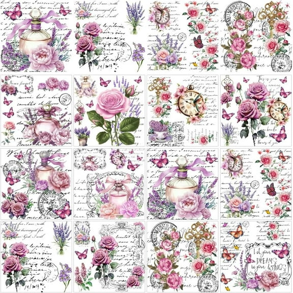 12 Sheets 12 Style Rub on Transfers 5.5x5.5 Inch Vintage Flower Rub on Transfer Retro Floral Print Transfer Stickers