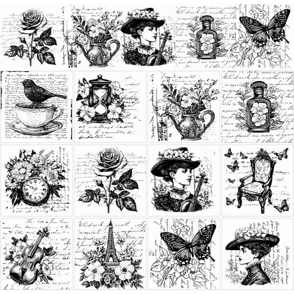 12 Sheets 12 Styles Vintage Rub on Transfers Vintage Hand Write Texture Rub on Transfers Waterproof Decorations Decals for Furniture Crafts Home Decor 5.5x5.5 Inch colorful DIY