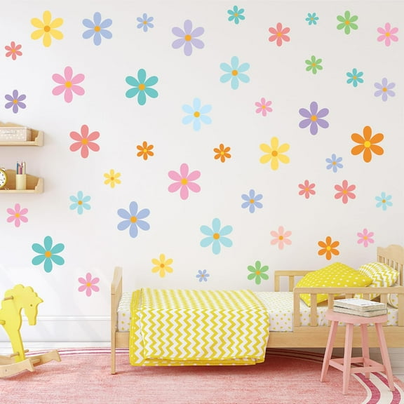 12 Sheets 144 Pcs Daisy Wall Decals,12 Colors Flower Wall Stickers,Cute Vinyl Wall Decals Peel and Stick,Colorful Daisy Stickers for Nursery Bedroom Living Girl Room Classroom