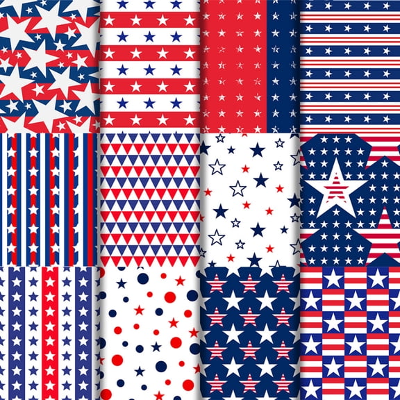 12 Sheets 15cm Red White Blue Star Pattern Decorative Paper, Independence Day Themed Craft Paper for Gift Wrapping, Scrapbooking, Party DIY Projects