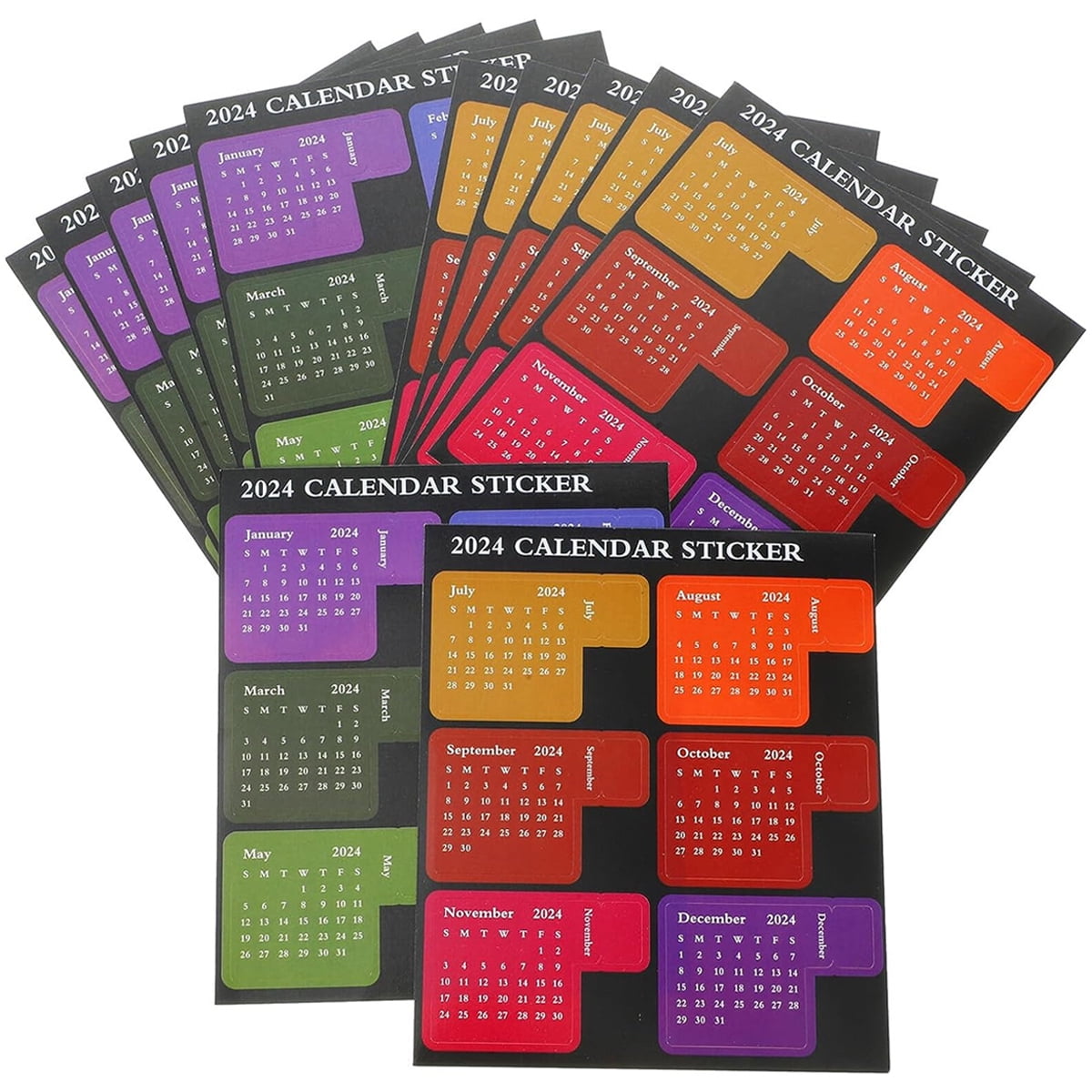 12 Sheets 2024 Calendar Stickers Monthly Schedule Calendar Adhesive ...