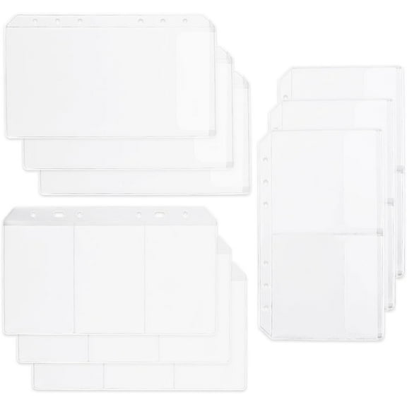 12 Sheets 3 Styles A6 Binder Dividers 6 Hole Folder Binder Dividers Clear Zipless Rectangle Loose Leaf Pocket Folders Storage Stamp Organizer for Filling Document Bags 6 Ring Notebook Planner diy