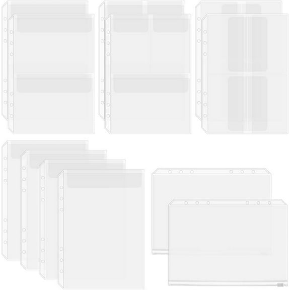 12 Sheets 5 Styles A5 Clear Binder Inserts 6 Hole Binder Dividers PVC Waterproof Loose Leaf Pocket Storage Protectors Sleeves Bags