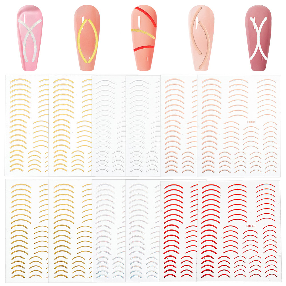Line Sticker Nails 12 Sheets 6 Colors 3D Lines Nail Stickers Imitation Metal Nail Art ...