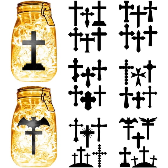 12 Sheets 6 Styles Mason Jar Decals Christian Stickers Die Cuts Silhouettes Self-Adhesive PVC Waterproof for Craft Scrapbook Lantern Jars Wall Window Glass Phones Cup 7.8x5.9Inch