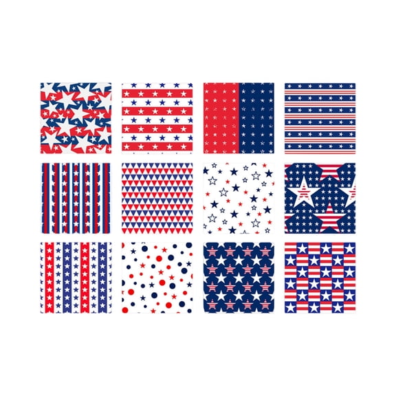 12 Sheets 6x6 in Patriotic Scrapbook Paper Pack Red White Blue Patterned Craft Paper for DIY Albums 6inch