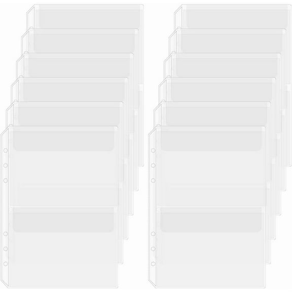 12 Sheets A5 Binder Inserts 2 Pockets Folder Binder Dividers 8.4 x 5.9 Inch 6 Hole Clear PVC Waterproof Storage Loose Leaf Protector Bags