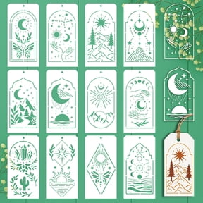 12 Sheets Arched Boho Painting Stencils 12 Styles Mountain Moon Sun Leaf Landscape Drawing Templates Arched Wall Art Templates