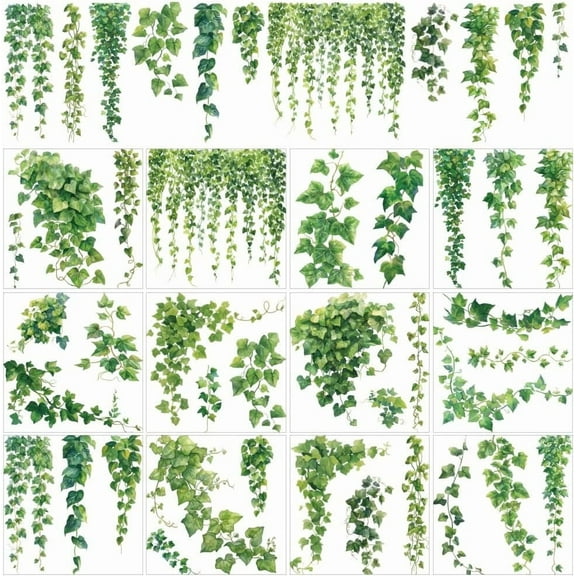 12 Sheets Beautiful Green Ivy Leaves & Vine Rub On Transfer Stickers Green Plants Windows Decorative Transfer Stickers