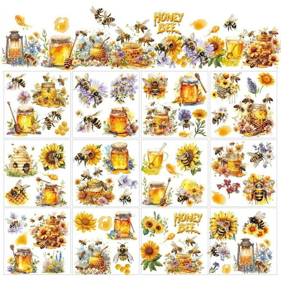 12 Sheets Bees and Honey Rub on Transfers for Crafts Sunflower and Honeycomb Rub on Transfer Stickers Vintage Flower Rub on Decal Sticker for Wood Paper Furniture DIY Home Decor 5.5x5.5