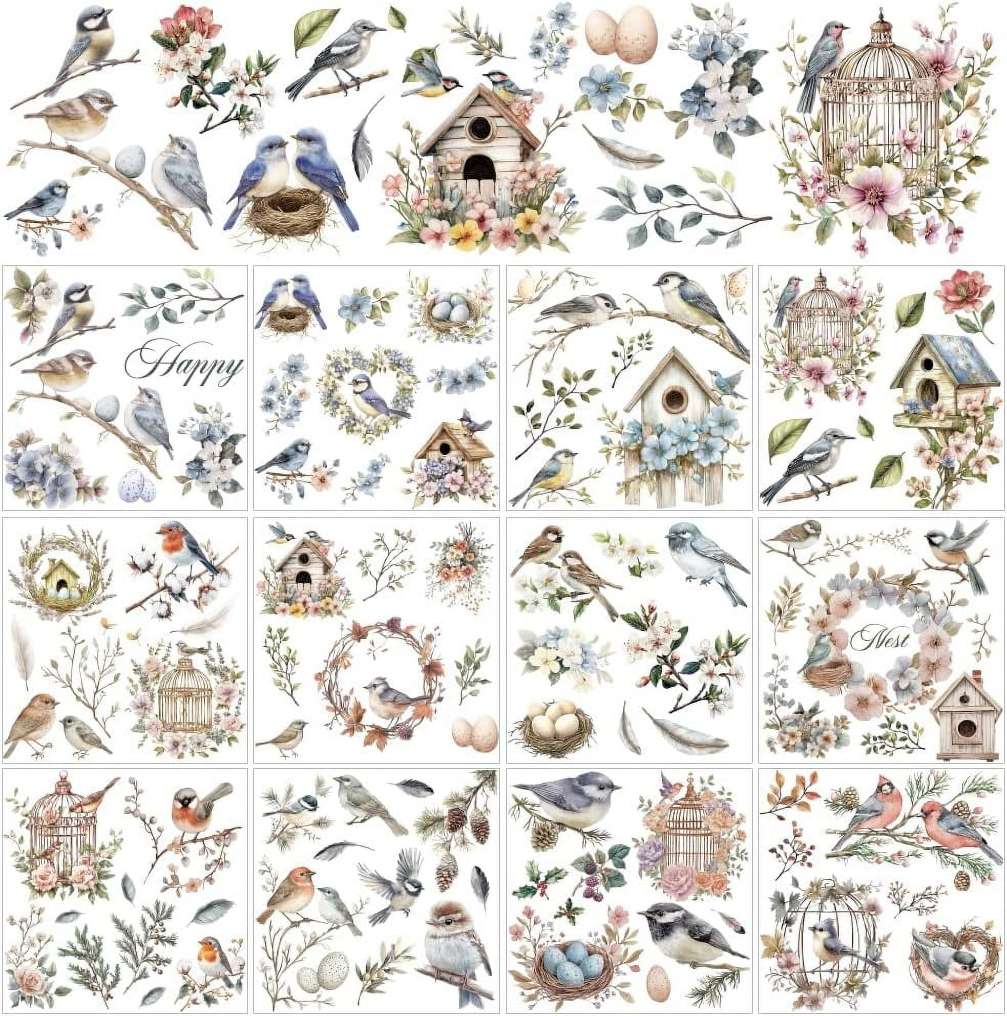 12 Sheets Birds Flower Rub on Transfers for Crafts Bird's Nest Rub on ...