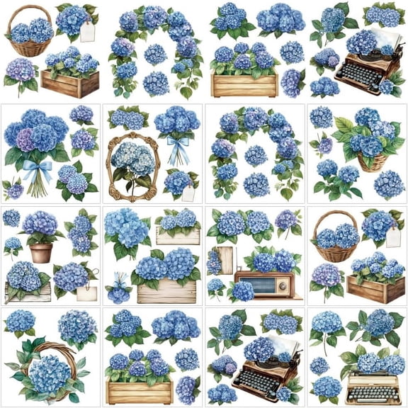12 Sheets Blue Hydrangea Rub on Transfers for Crafts Blue Hydrangea Bouquet Rub on Transfer Stickers PVC Rub on Decal 14x14cm