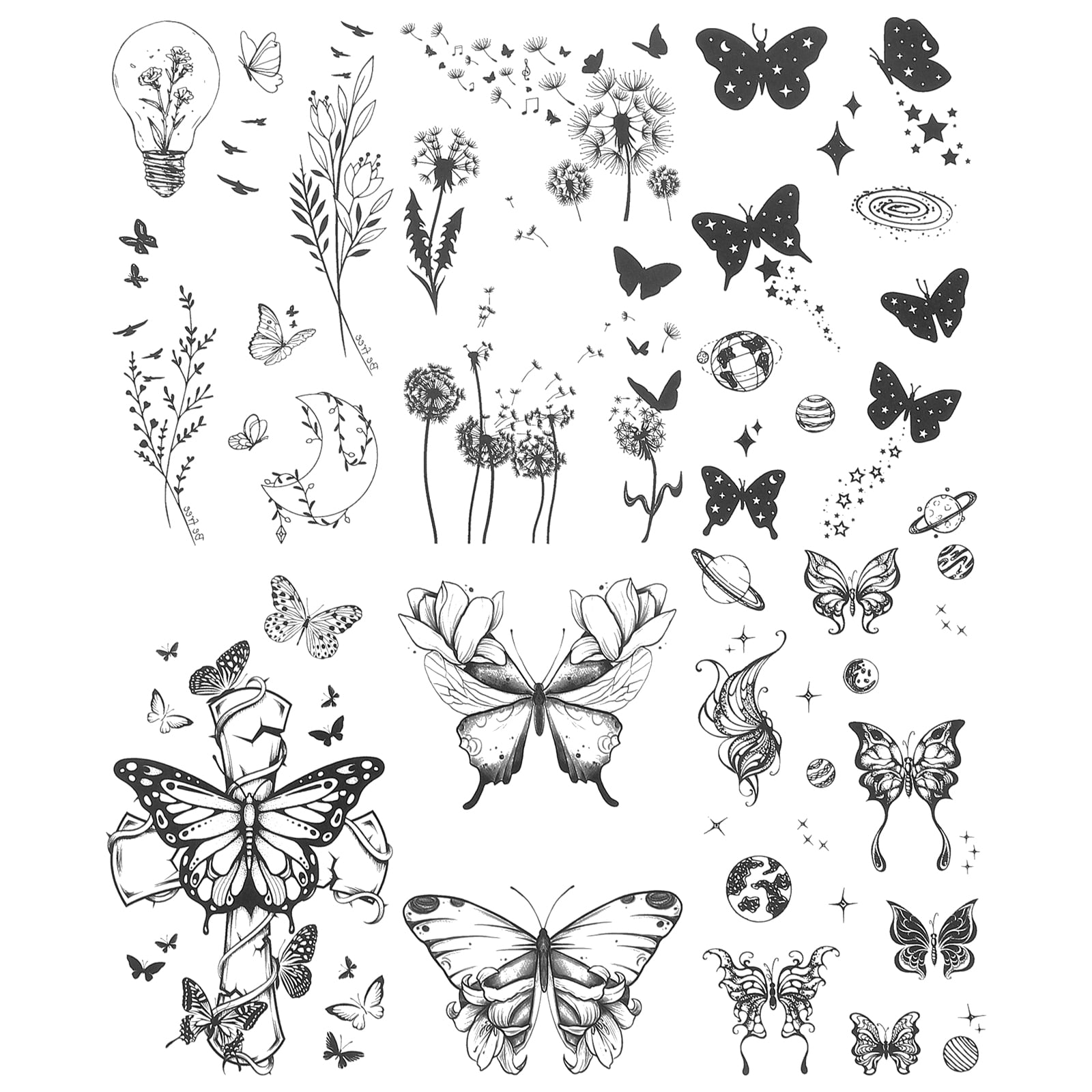12 Sheets Butterfly Tattoos Flower Tattoos Stickers Temporary Tattoos