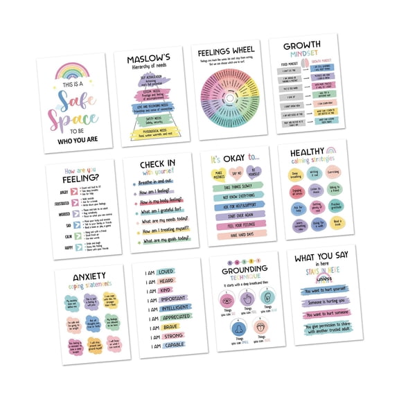 12 Sheets Calming Corner Posters Inspirational Mental Health Poster Wall Feeling Chart For Classroom 10x14Inch