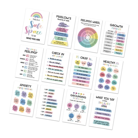 12 Sheets Calming Corner Posters Mental Wellness Posters Mental Health Counseling Wall Chart For Office Classroom