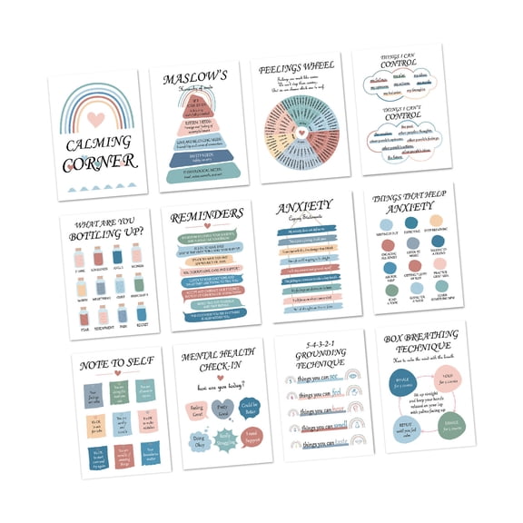 12 Sheets Calming Corner Wall Art 10x14Inch Positive Affirmation Posters for Office Classroom Wellness Decor