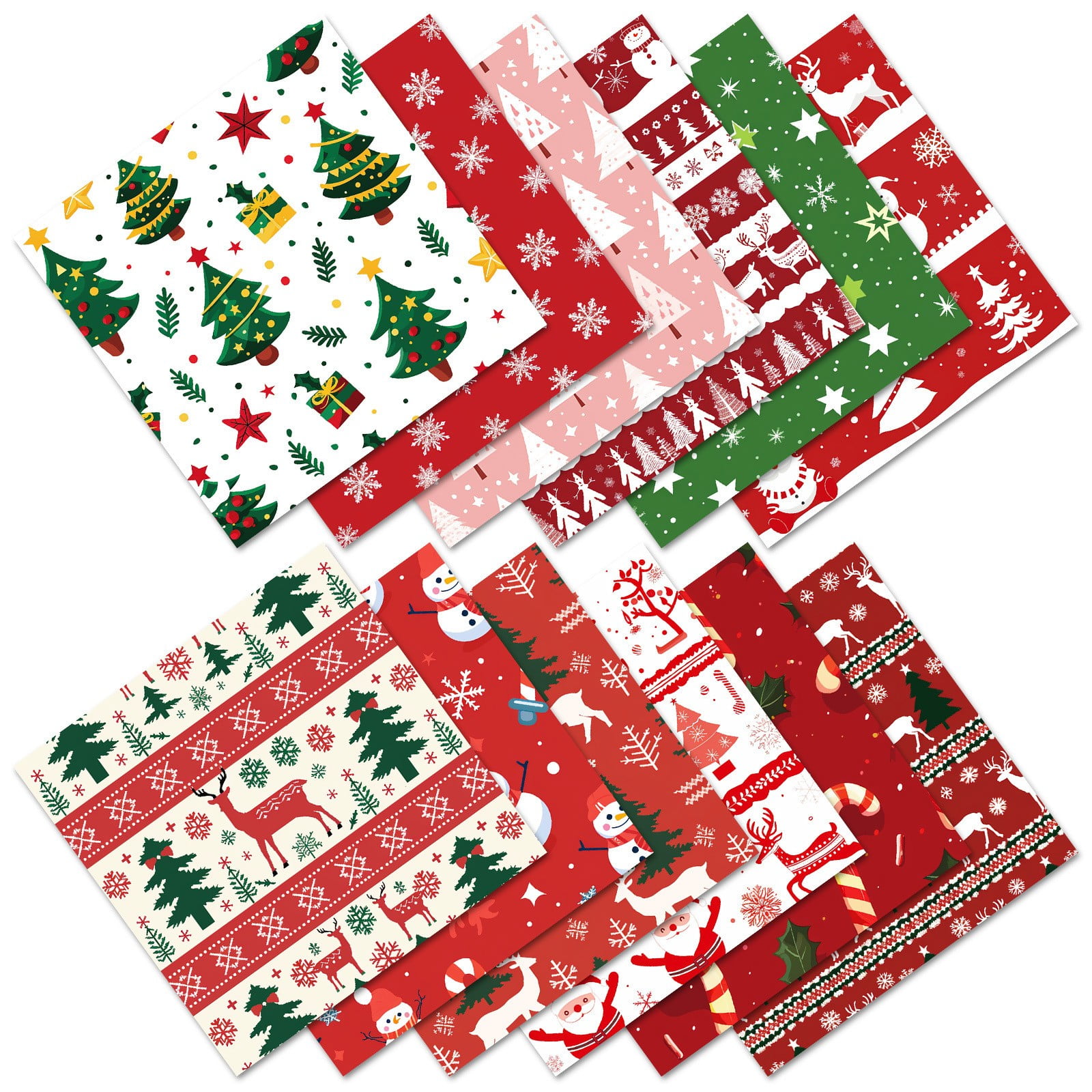 12 Sheets Christmas Pattern Scrapbook Paper, 6"x6" DoubleSided Red