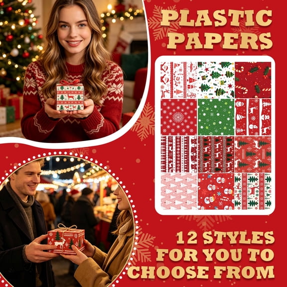 12 Sheets Christmas Scrapbook Paper Pack Holiday Pattern Craft Paper for Card Making Journaling Wrapping and DIY Projects