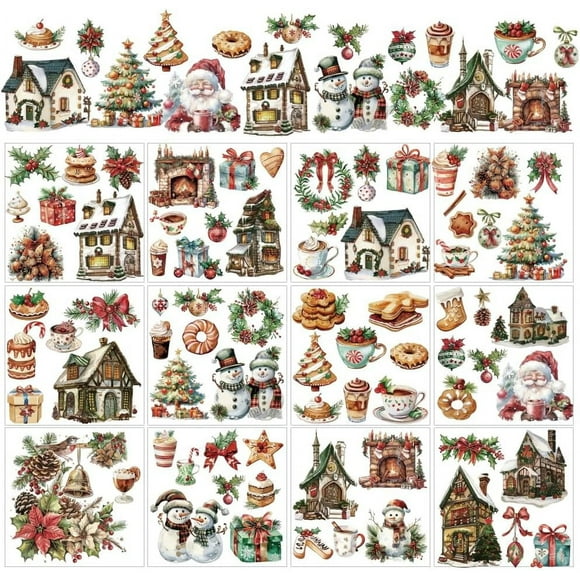 12 Sheets Christmas Theme Rub on Transfers for Crafts Christmas Tree Rub on Transfer Stickers Santa Claus Transfers Christmas House Decals for Wood Furniture DIY Home Decor 5.5x5.5"