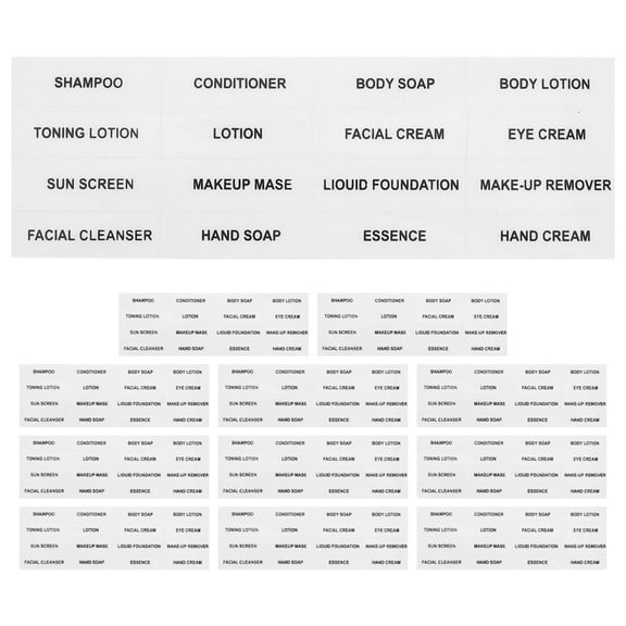 12 Sheets Clear Bathroom Labels Organization Labels Waterproof Refillable Bottle Stickers for Lotion Cream Shampoo Cosmetic Travel Bottles