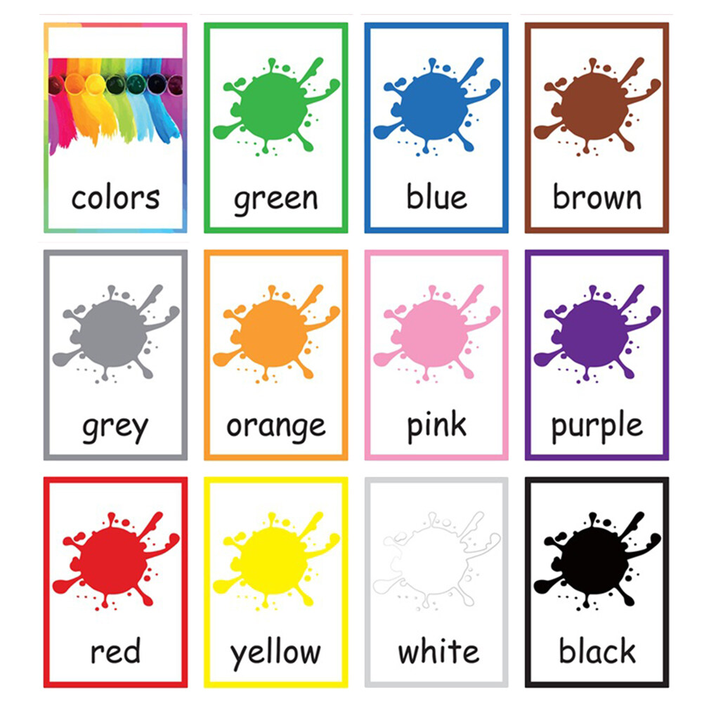 12 Sheets Color Words Flash Cards Colors Words Learning Cards English ...