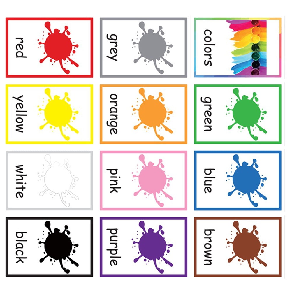 12 Sheets Color Words Flash Cards Colors Words Learning Cards English