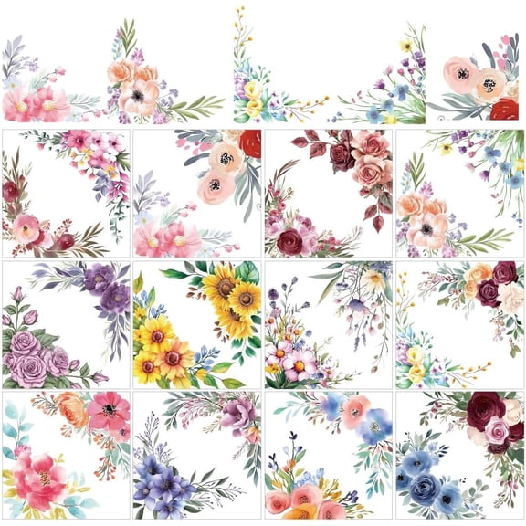 12 Sheets Corner Flower Rub on Transfer Stickers Floral Window Border Sticker Clings Home Decor Stickers for Festive Day School Classroom Nursery Dresser Glass Porcelain 5.5x5.5 1set