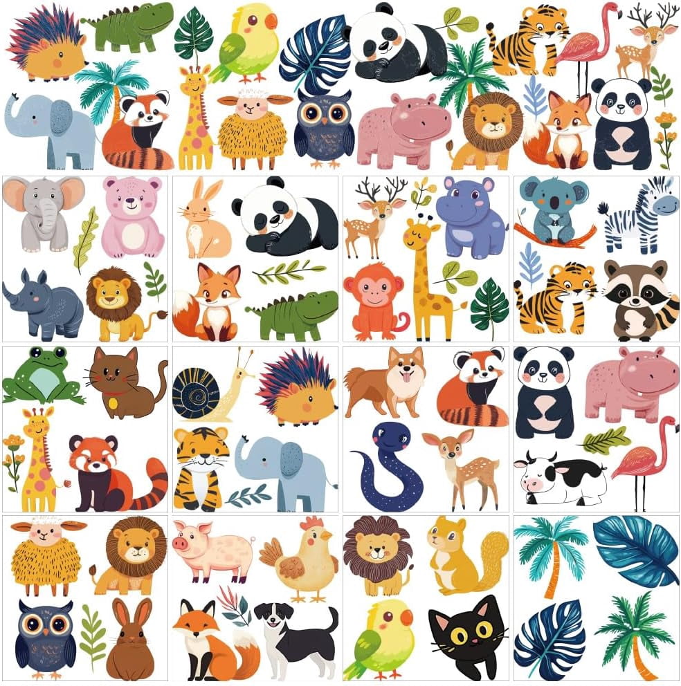 Colored Animal Sticker 12 Sheets Cute Animals Window Sticker Zoo Monkey Panda Koala Rub on ...