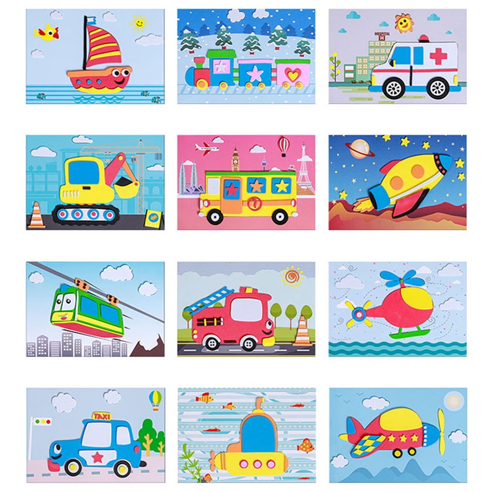 12 Sheets DIY Kids Animal Handmade Stickers, 3D EVA Foam Sticker Puzzle ...