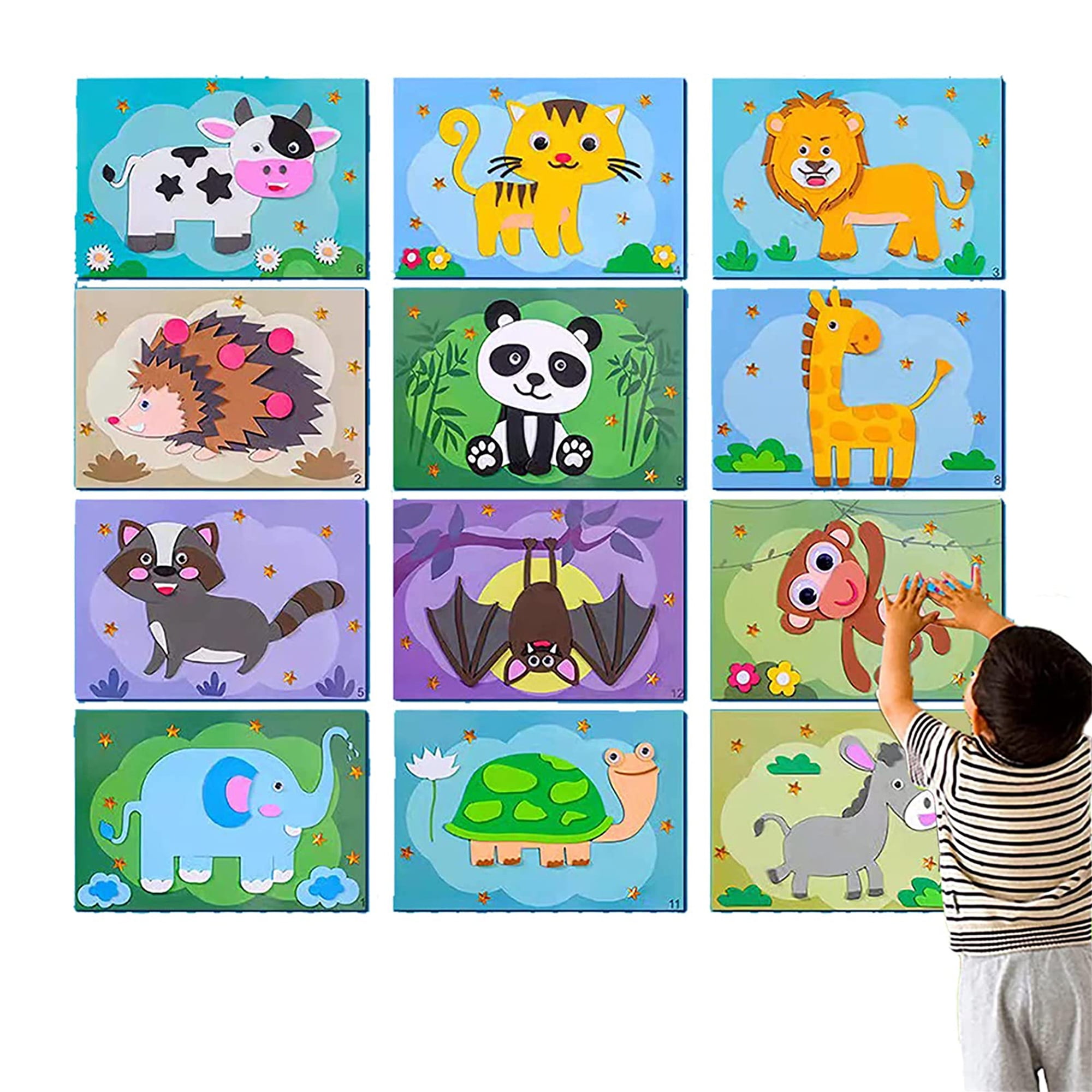 12pcs Set 3d Eva Foam Stickers Niños Diy Cartoon Animal - Temu