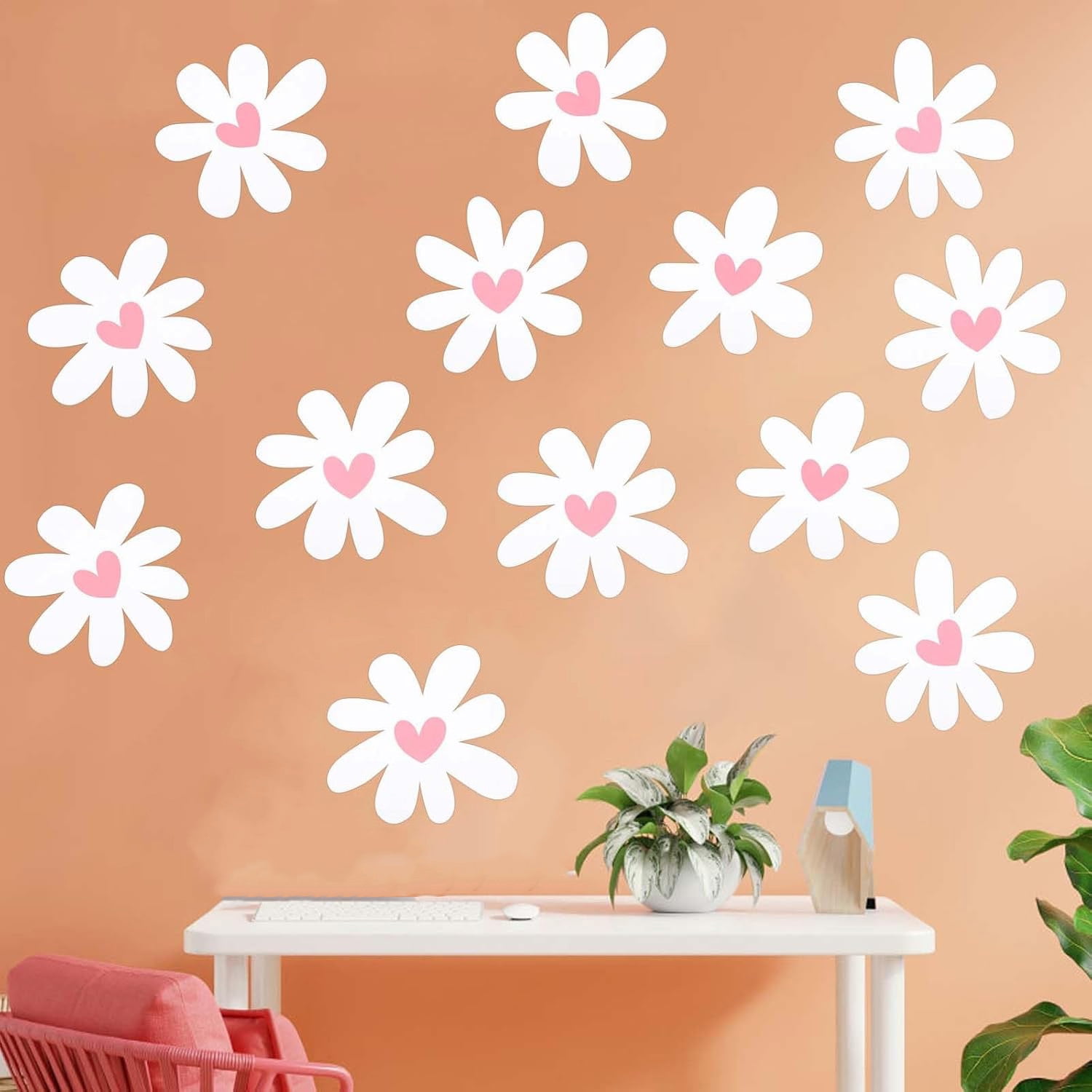 12 Sheets Daisy Wall Decals White Flower Wall Stickers Big Daisy Wall Stick : Classic Style Daisy Wall Decal - 12 Sheets of Big