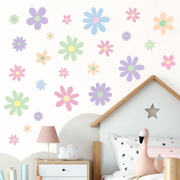Neasyth 12 Sheets Daisy Floral Wall Decals Peel and Stick Flower Wall Decals for Girls Nursery Room