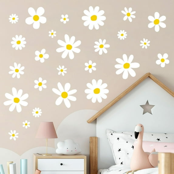 Neasyth 12 Sheets Daisy Floral Wall Decals Peel and Stick Flower Wall Decals for Children Girls Nursery Room