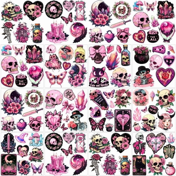 12 Sheets Dark Pink Gothic Art Stickers 12 Style Gothic Witchy Window Films Waterproof Heat Transfer Films Transfer Furniture Stickers for Arts Craft Decals 5.5x5.5 Inch