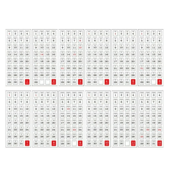 12 Sheets Date Sticker 365 Days Calendar Labels Bullets Journal Sticker Calendar Sticker for Planner