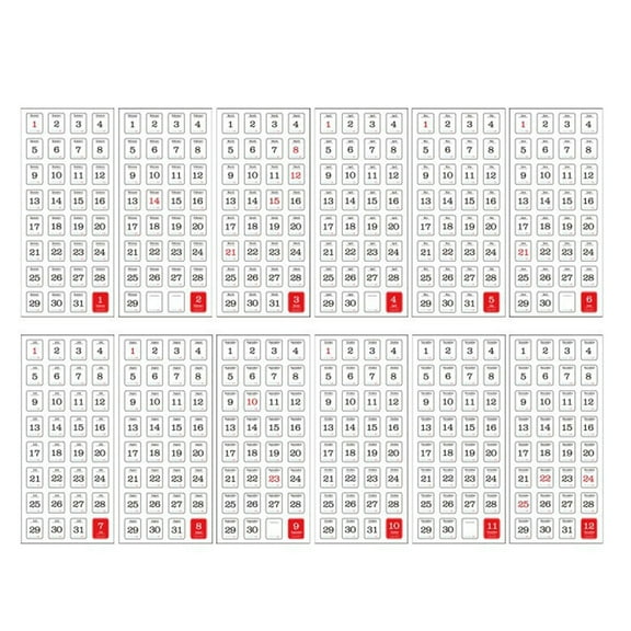 12 Sheets Date Sticker Decorative Sticker 365 Days Calendar Labels Calendar Sticker for Photo