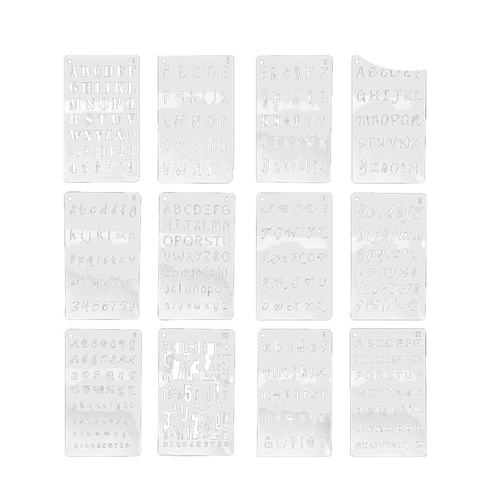 12 Sheets Drawing Painting Stencils Letters and Numbers Hallow Painting