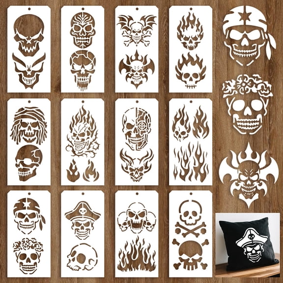 12 Sheets Flame Painting Stencils 24 Styles Drawing Templates Reusable Border Stencil for Painting on Wall Wood Home Decor