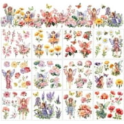 12 Sheets Flower Fairy Rub on Transfer Flowers & Flower Fairy Rub on Transfer Stickers Spring Summer Rub on Decal Stickers for Wood Paper Furniture DIY Crafts 5.5 x 5.5 Inches