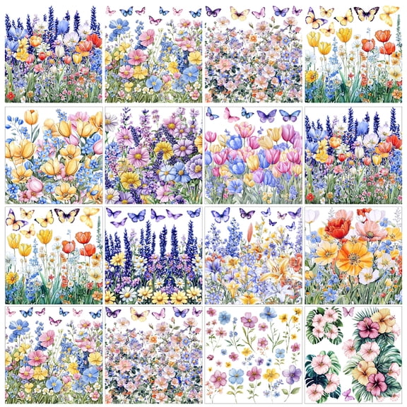 12 Sheets Flowers Rub on Transfers 12 Style Flower Clusters with Butterfly Heat Transfer Films Transfer Furniture Stickers