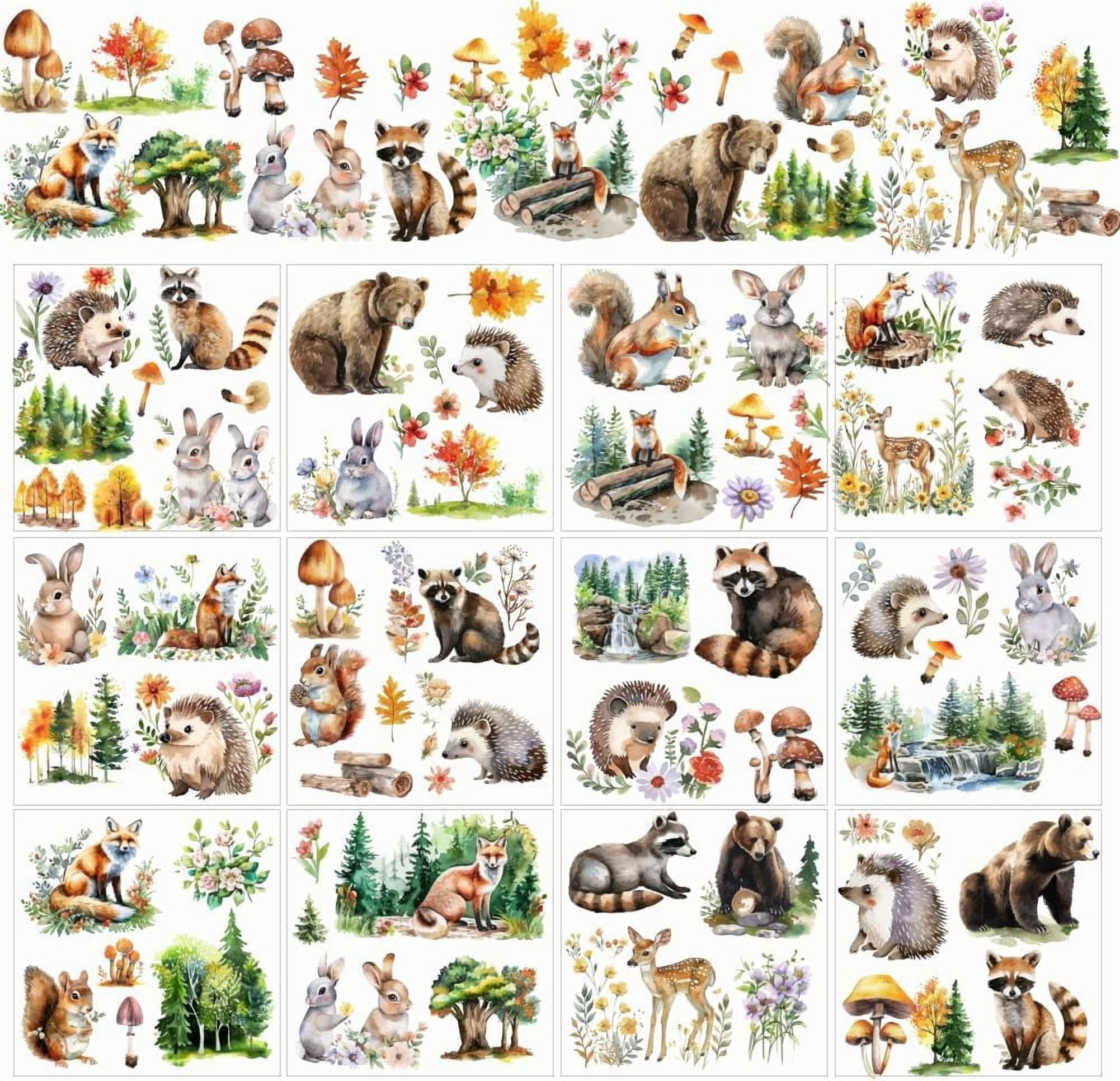 12 Sheets Forest Animals Rub on Transfers for DIY Crafts Rabbit and Fox ...