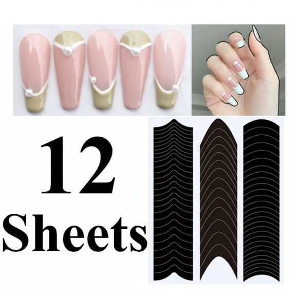 12 Sheets French Manicure Nail Art Tips Form Guide Sticker Polish DIY Stencil