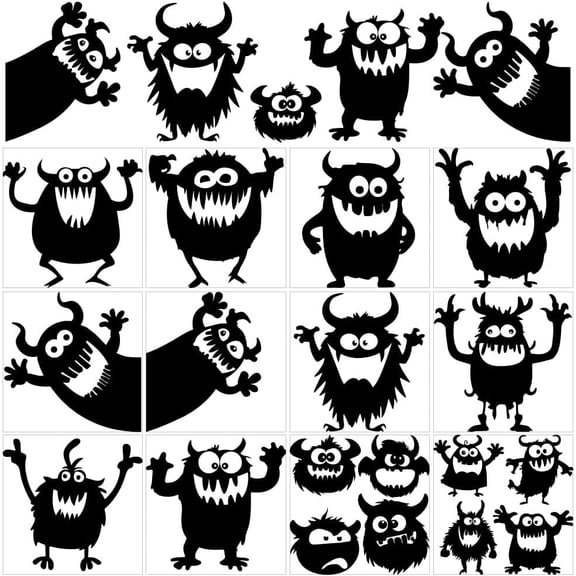12 Sheets Funny Cute Monster Window Sticker Monster Silhouette Rub on Transfer Stickers Home Decor Stickers