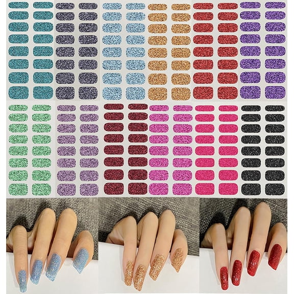 12 Sheets Glitter Nail Wraps Nail Polish Strips Solid Color Nail Polish Stickers Shine Full Wrap Nail Decals Self Adhesive Nail Art Polish Stickers for Women Girls Manicure Tips Decor
