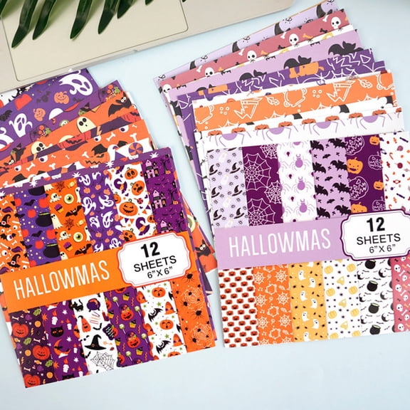 12 Sheets Halloween Pattern Paper Set (6 x 6" ), Decorative Paper for Card Making Craft Scrapbook Decoration, Halloween Home Decorations (Not Tissue Paper!!)