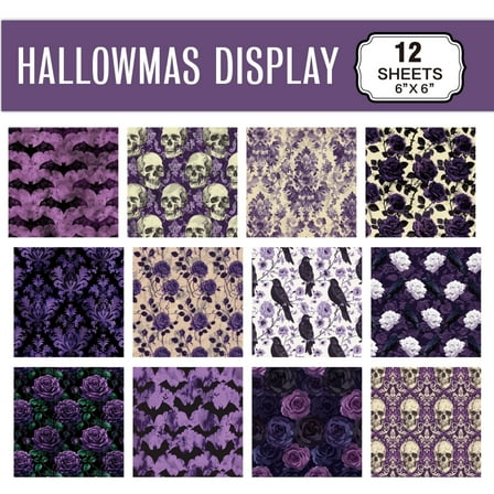 12 Sheets Halloween Pattern Paper Set Holiday Craft Paper for Card Making Scrapbook Decor, 10 Designs (Purple, 6 X 6 Inches)