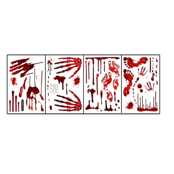 12 Sheets Halloween Window Clings - Scary Handprint Footprint Skullprint Decals for Window Wall Floor Glass Bathroom Indoor Outdoor Halloween Party Decor